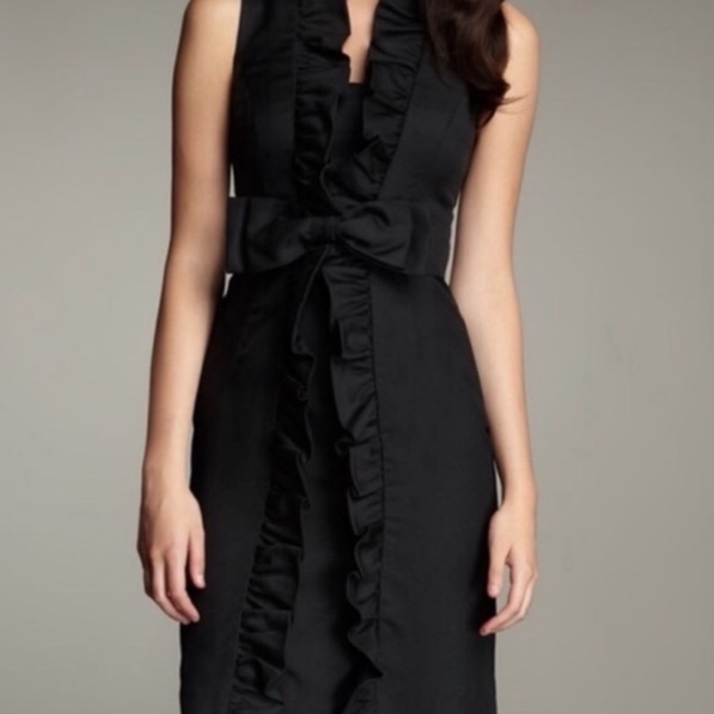 Milly Silk Black Ruffle w/Bow Cocktail Dress
